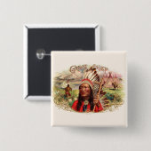 ヴィンテージインディアン素晴らしチーフシガーボックス 缶バッジ (正面&裏面)