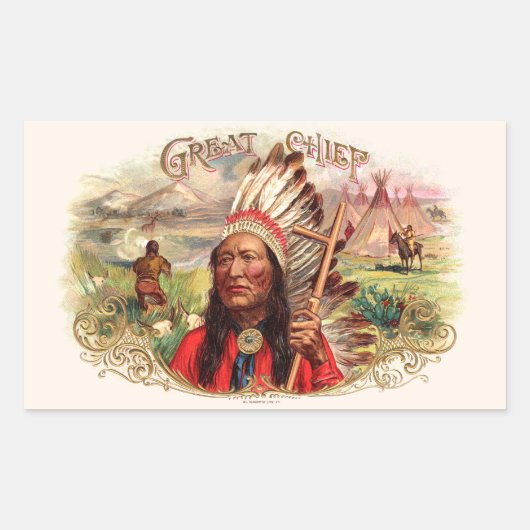 ヴィンテージインディアン素晴らしチーフシガーボックス 長方形シール (正面)