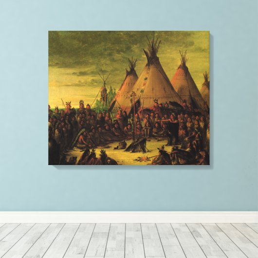 ヴィンテージインディアン、スー戦争評議会バイキャリン キャンバスプリント (インサイチュ (ウッドフロア))