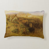 ヴィンテージインディアン、バッファロー狩りby CM Russell アクセントクッション (裏面)