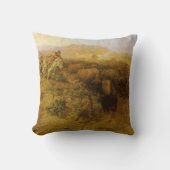 ヴィンテージインディアン、バッファロー狩りby CM Russell クッション (正面)