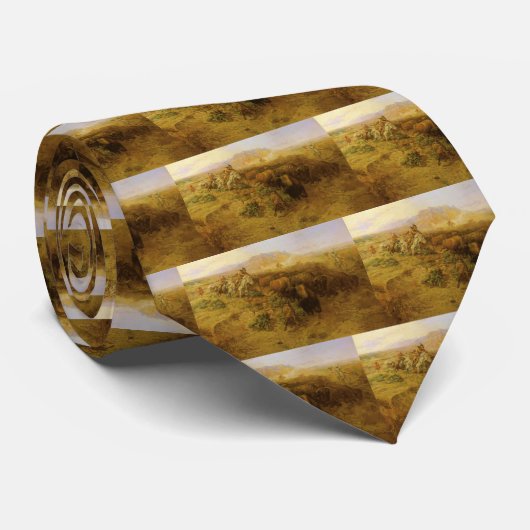 ヴィンテージインディアン、バッファロー狩りby CM Russell ネクタイ (ロール)