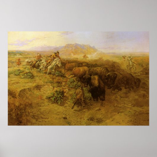 ヴィンテージインディアン、バッファロー狩りby CM Russell ポスター (正面)