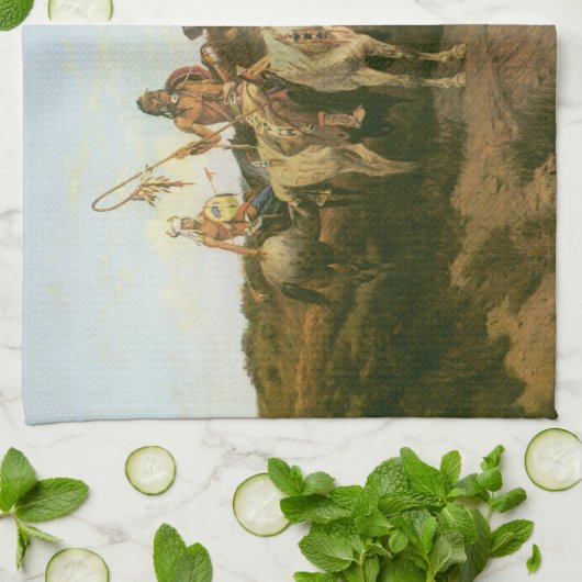 ヴィンテージインディアン、プレーリーの遊牧民、セルツァー キッチンタオル (折り畳み)