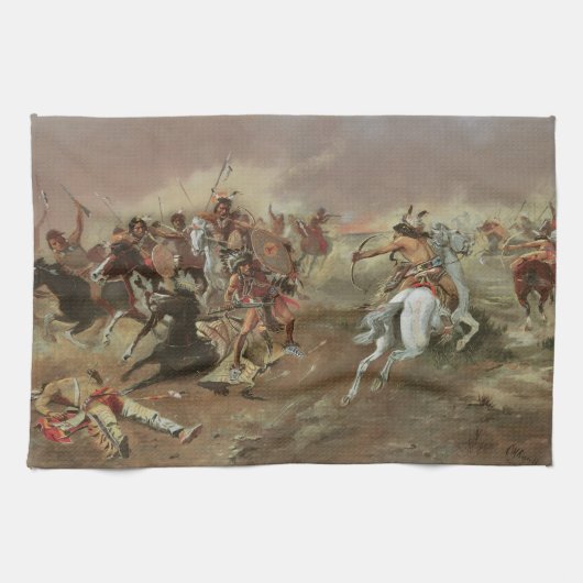 ヴィンテージインディアン、CM Russellによる覇権 キッチンタオル (横)