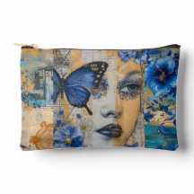 ヴィンテージインディゴブルーフローラ抽象芸術コラージュ