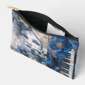 ヴィンテージインディゴブルーフローラ抽象芸術コラージュ アクセサリーポーチ (見開き)