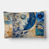 ヴィンテージインディゴブルーフローラ抽象芸術コラージュ アクセサリーポーチ (裏面)