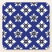 ヴィンテージインディゴホワイト片染フラワーオリエンタル スクエアペーパーコースター (正面)
