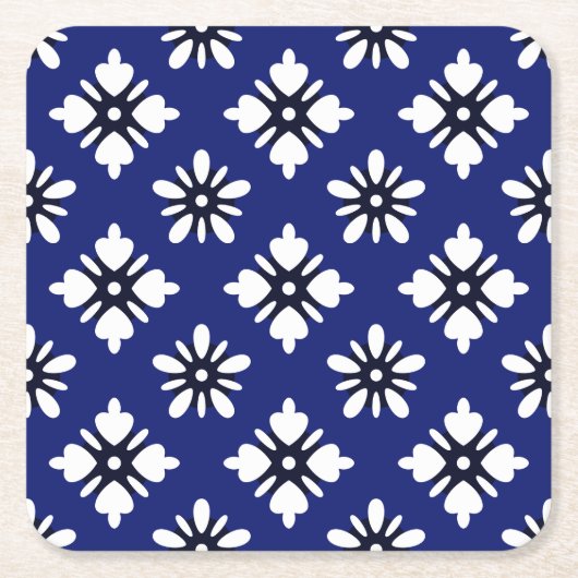 ヴィンテージインディゴホワイト片染フラワーオリエンタル スクエアペーパーコースター (正面)