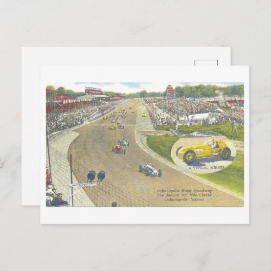 ヴィンテージインディ500、インディアナポリスモータースピードウェイ ポストカード (正面/裏面)
