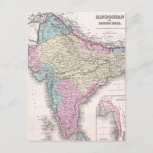 ヴィンテージインドの地図（1855年） ポストカード