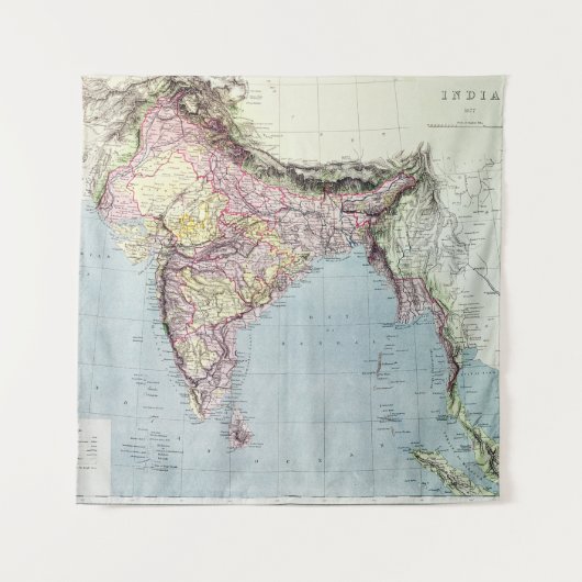 ヴィンテージインドの地図 | 1877 タペストリー (正面)