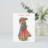 ヴィンテージインドの女性サリ旅行 ポストカード (スタンド正面)