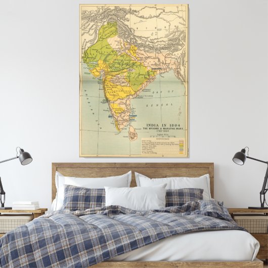 ヴィンテージインドマラータとミソール戦争の地図(1804) キャンバスプリント (インサイチュ (寝室))