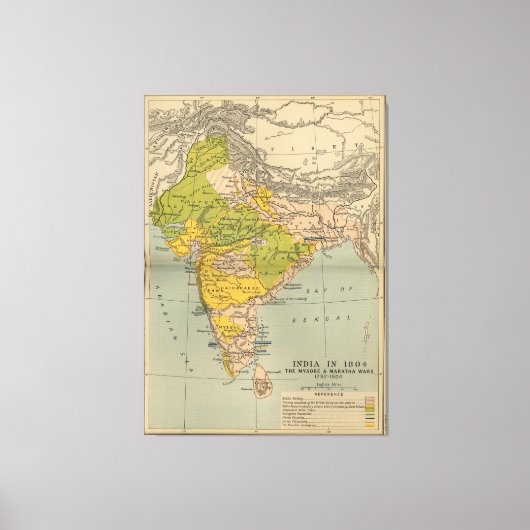 ヴィンテージインドマラータとミソール戦争の地図(1804) キャンバスプリント (正面)