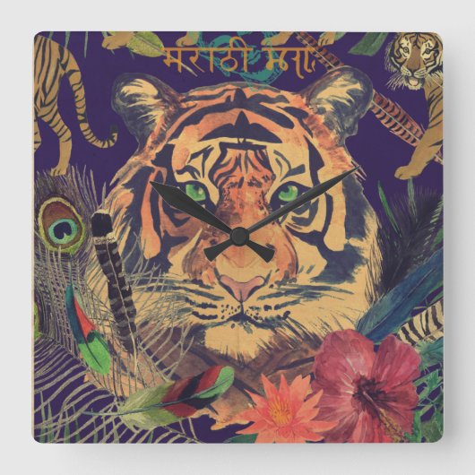 ヴィンテージインド旅行 スクエア壁時計 (正面)