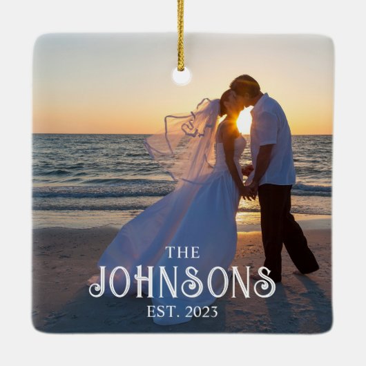 ヴィンテージインライン結婚文字の写真 セラミックオーナメント (裏面)