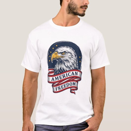 ヴィンテージイーグル愛国リボンベクターTシャツデザイン Tシャツ (正面)