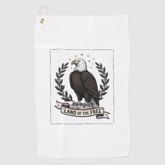 ヴィンテージイーグル自由の国愛国Tシャツデザイン ゴルフタオル (正面)