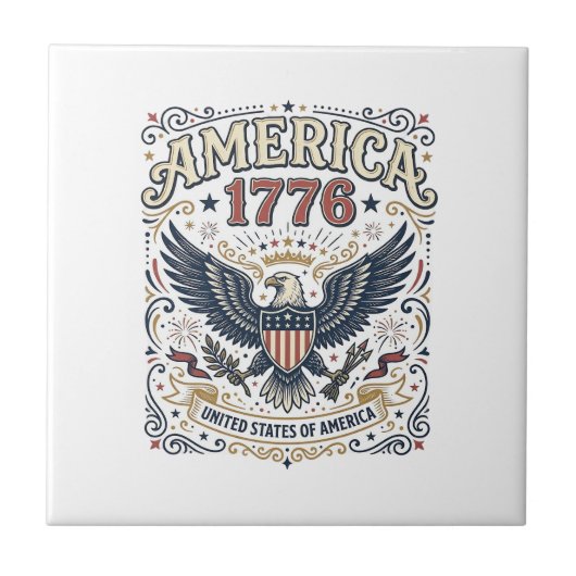 ヴィンテージイーグル アメリカ 1776 愛国 タイル (正面)