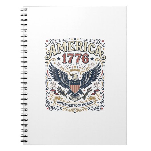ヴィンテージイーグル アメリカ 1776 愛国 ノートブック (正面)