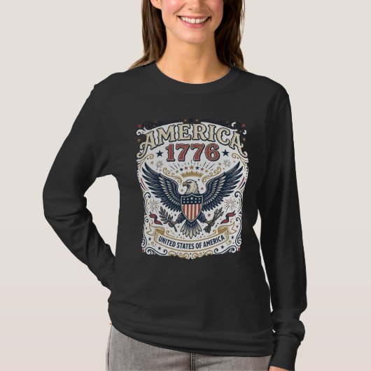 ヴィンテージイーグル アメリカ 1776 愛国 Tシャツ (正面)
