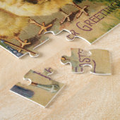 ヴィンテージイースターのかわいいひな、日傘の下 ジグソーパズル (側面)