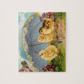 ヴィンテージイースターのかわいいひな、日傘の下 ジグソーパズル (縦)