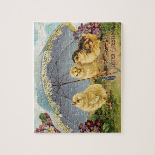 ヴィンテージイースターのかわいいひな、日傘の下 ジグソーパズル (縦)