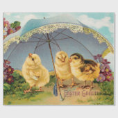 ヴィンテージイースターのかわいいひな、日傘の下 ラッピングペーパー (フラット)