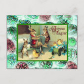 ヴィンテージイースターのウサギ家庭で シーズンポストカード (正面)