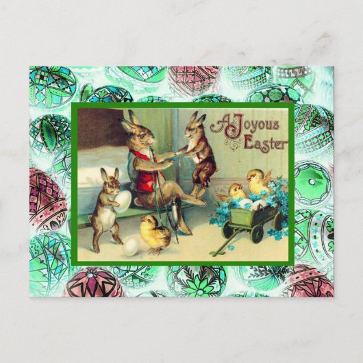 ヴィンテージイースターのウサギ家庭で シーズンポストカード (正面)