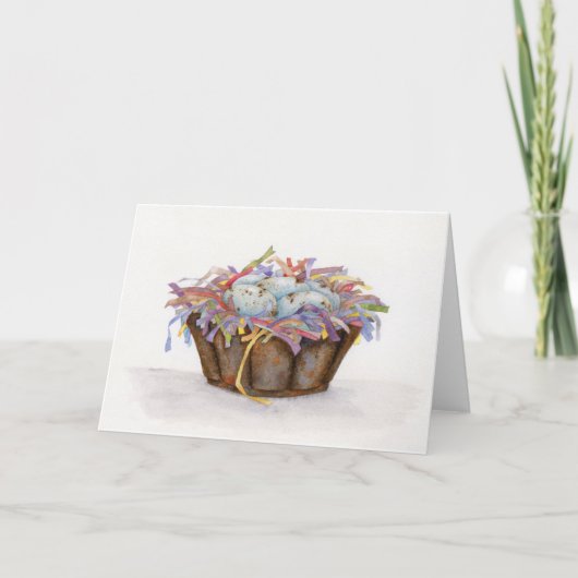 ヴィンテージイースターの卵かご折り畳みグリーティングカード カード (正面)