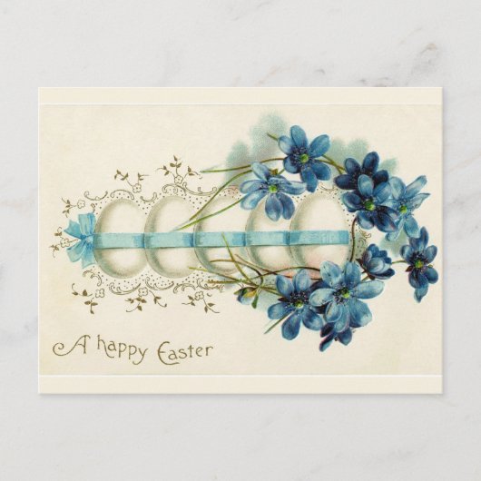 ヴィンテージイースターの卵（ブルーリボンで結ぶ） ポストカード (正面)