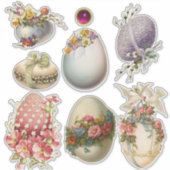 ヴィンテージイースターの卵、花と鳩 シール (正面)