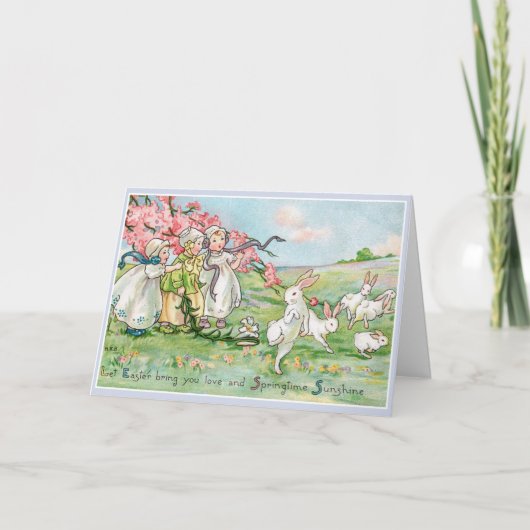 ヴィンテージイースターの子どもたちとイースターバニー シーズンカード (正面)