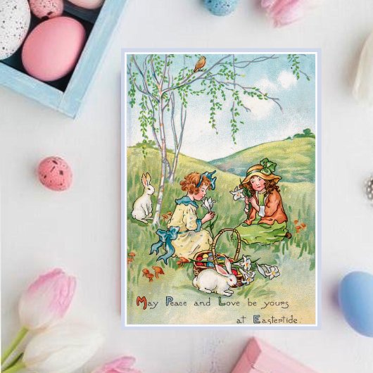 ヴィンテージイースターの子どもたちとイースターバニー シーズンカード