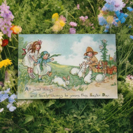 ヴィンテージイースターの子どもたちとイースターバニー シーズンカード