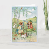 ヴィンテージイースターの子どもたちとイースターバニー シーズンカード (正面)