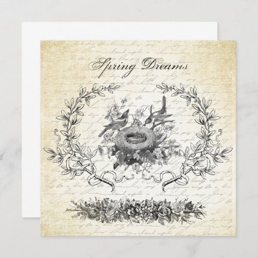 ヴィンテージイースターの鳥と巣の招待 招待状 (正面/裏面)