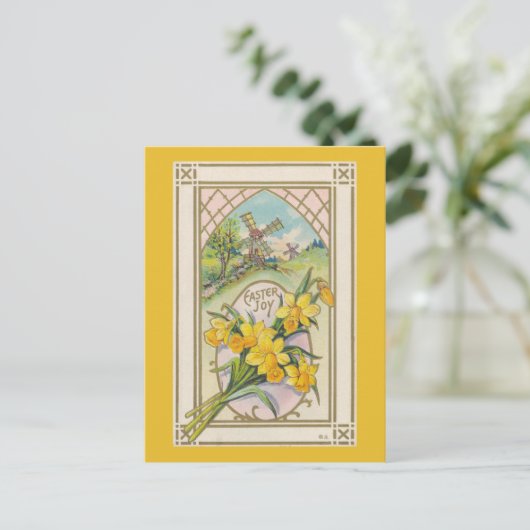 ヴィンテージイースターイエローダフォジルアンドウィンドミル シーズンポストカード (スタンド正面)