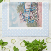 ヴィンテージイースターイラストレーションと少女と子羊 キッチンタオル (折り畳み)