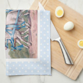 ヴィンテージイースターイラストレーションと少女と子羊 キッチンタオル (四つ折り)