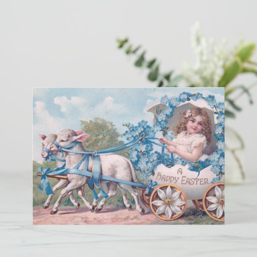 ヴィンテージイースターイラストレーションと少女と子羊 シーズンカード (スタンド正面)