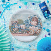 ヴィンテージイースターイラストレーションと少女と子羊 ペーパープレート (パーティー)