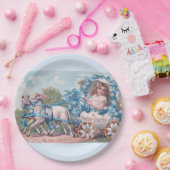 ヴィンテージイースターイラストレーションと少女と子羊 ペーパープレート (パーティー)
