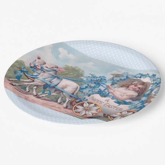 ヴィンテージイースターイラストレーションと少女と子羊 ペーパープレート (アングル)