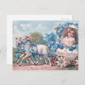 ヴィンテージイースターイラストレーションと少女と子羊 ポストカード (正面/裏面)