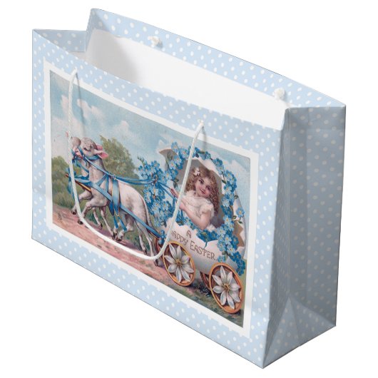 ヴィンテージイースターイラストレーションと少女と子羊 ラージペーパーバッグ (正面アングル)